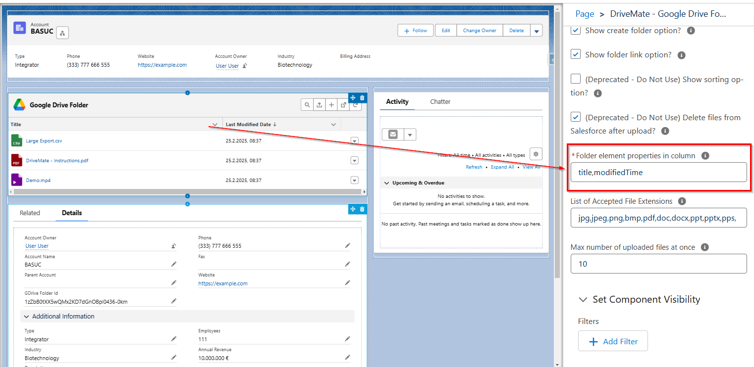 DriveMate component columns configuration